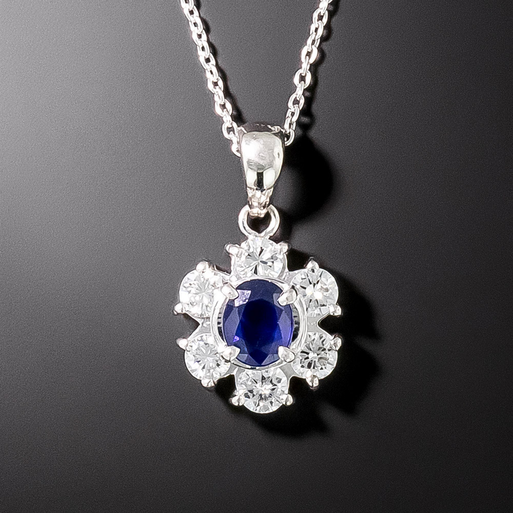 Estate Sapphire And Diamond Drop Pendant