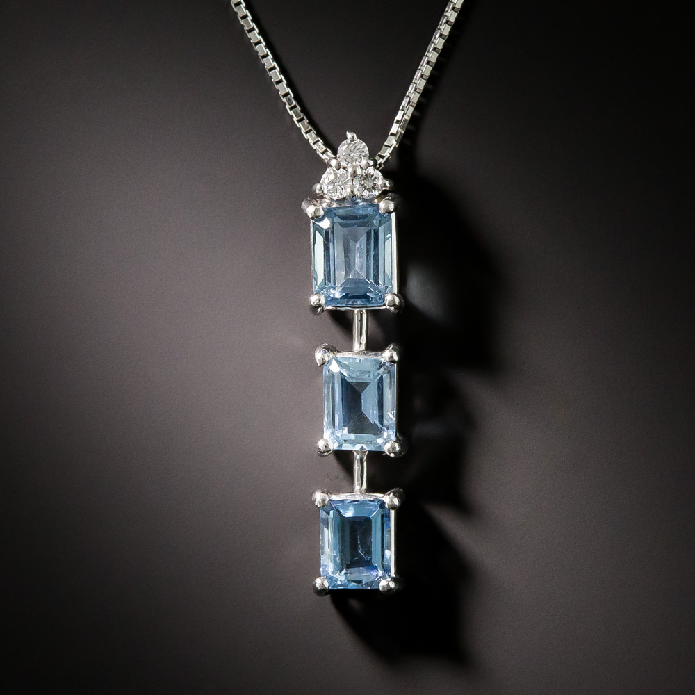 Estate Triple Aquamarine and Diamond Pendant