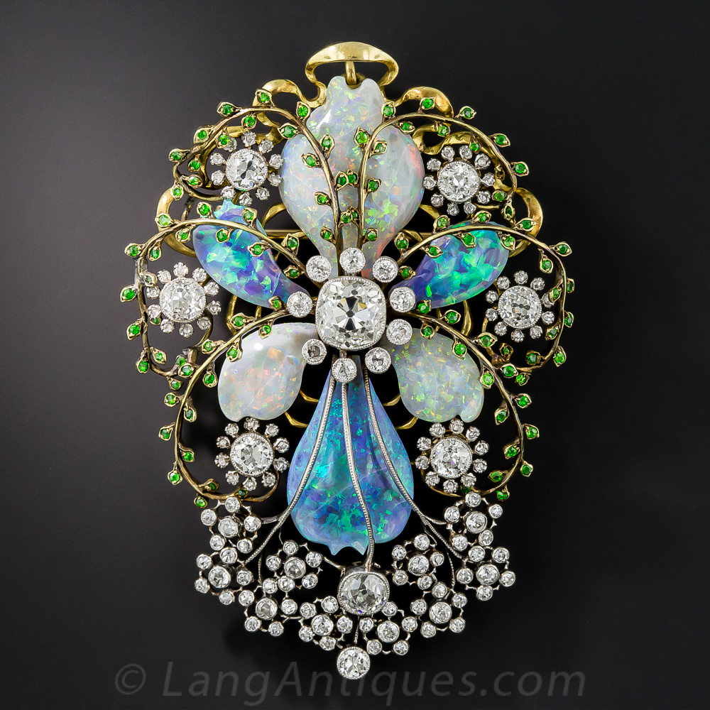 Fabulous French Art Nouveau Opal and Diamond Brooch