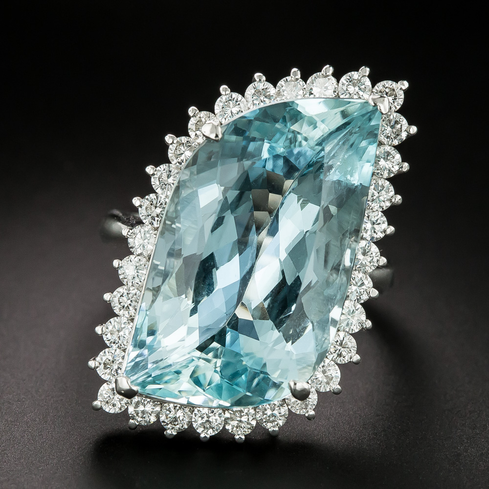 Fancy 17.48 Carat Aquamarine and Diamond Cocktail Ring