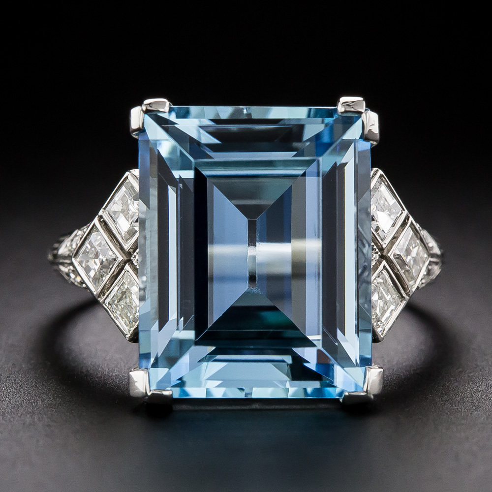 Fine Art Deco Aquamarine and Diamond Ring