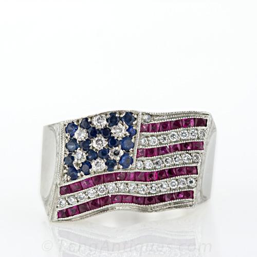 Flag Ring set with Ruby, Sapphire and Diamond