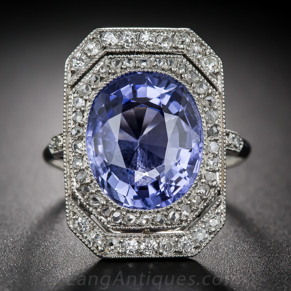 French 7.00 Carat No Heat Ceylon Sapphire, Platinum and Diamond