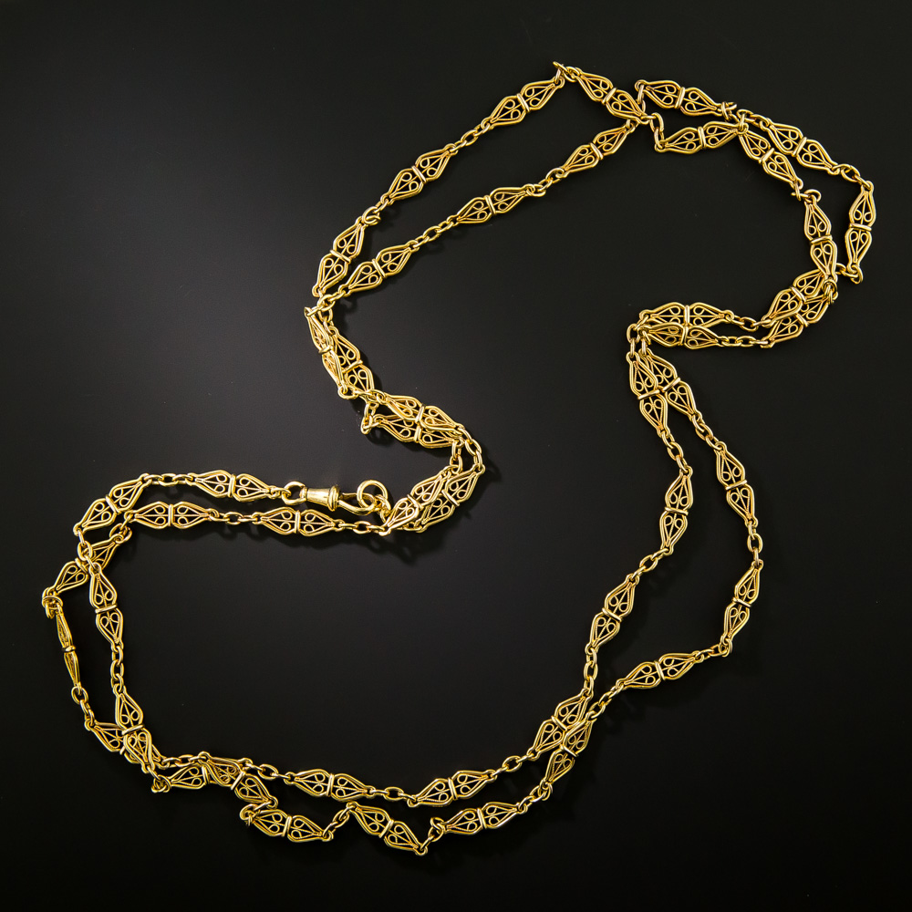 French Antique 18K Chain Necklace, 46 Inches