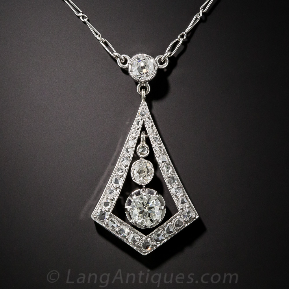 Antique Art Deco Platinum & 14k White Gold Diamond Sapphire Pendant 0.