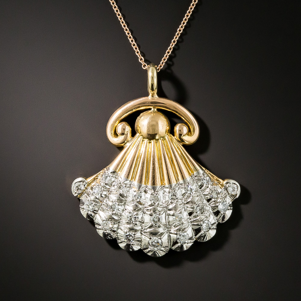 French Art Deco Diamond Scallop Shell Pendant