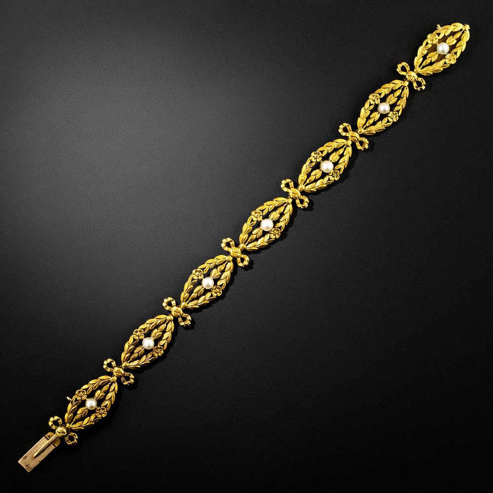 French Art Nouveau Natural Pearl Bracelet