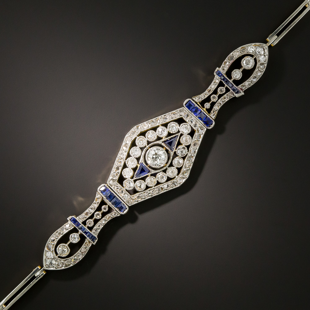 French Belle Époque Diamond and Synthetic Sapphire Bracelet