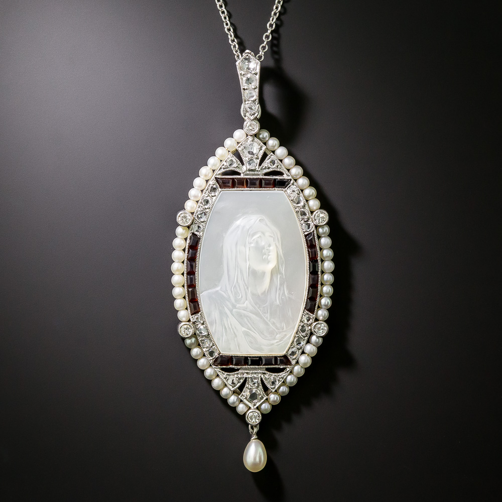 French Belle Époque Mother-of-Pearl, Diamond, Onyx and