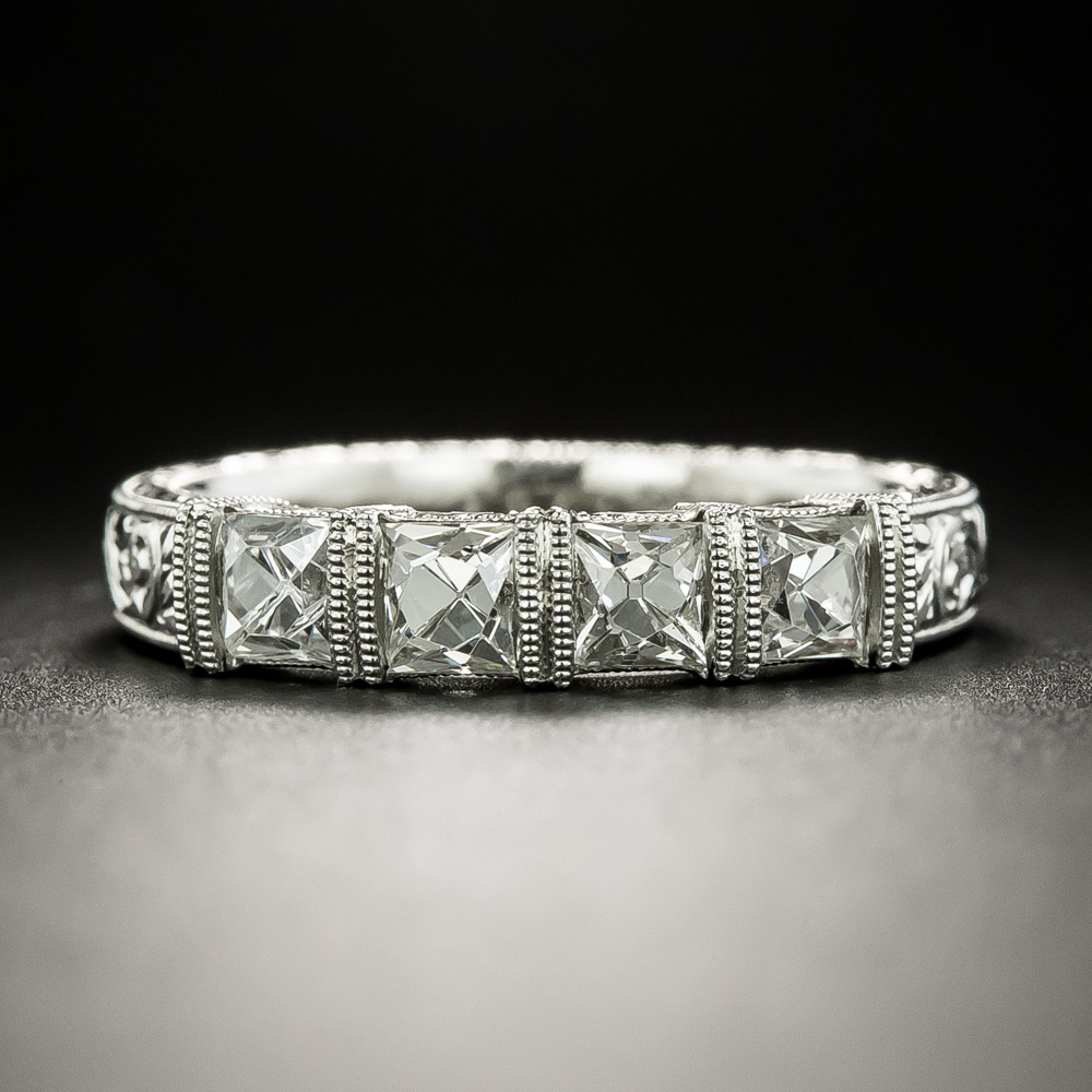 French-Cut Diamond Engraved Wedding Band
