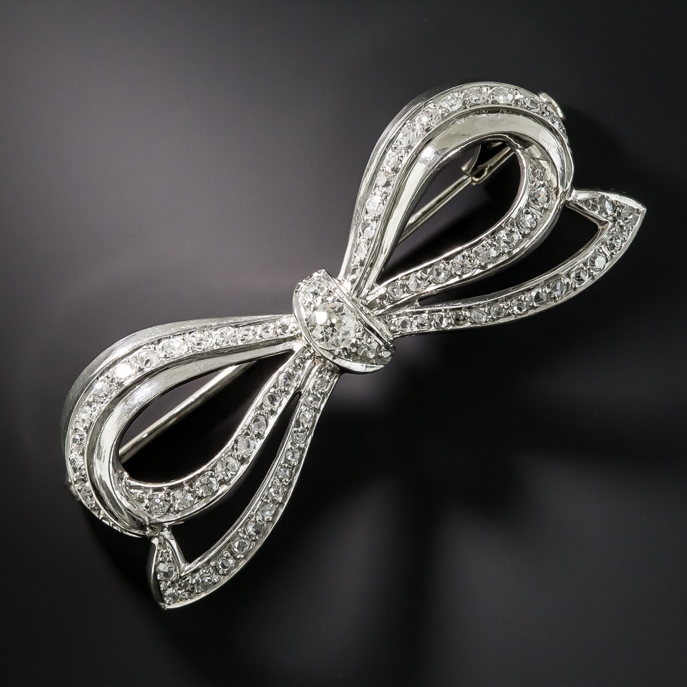 Lang Antiques French Platinum and Diamond Flower Brooch