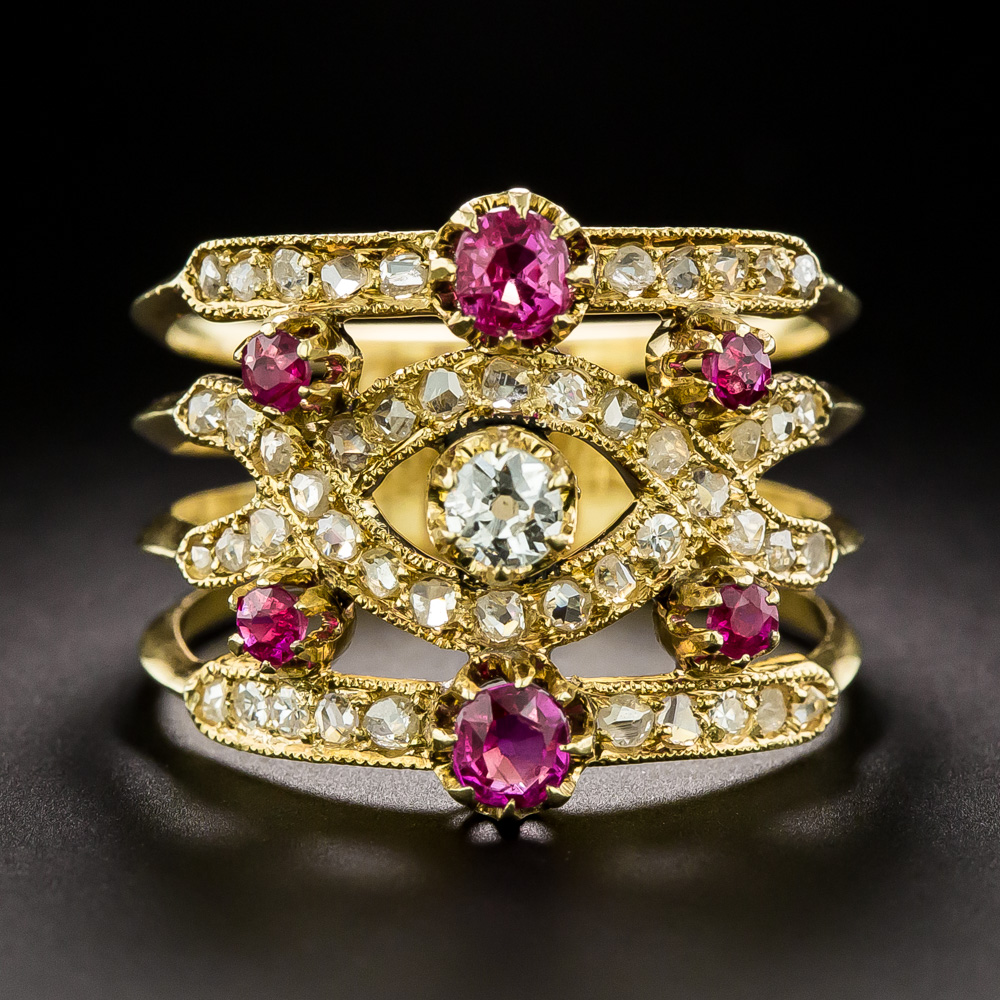 French Ruby and Diamond Harem Ring