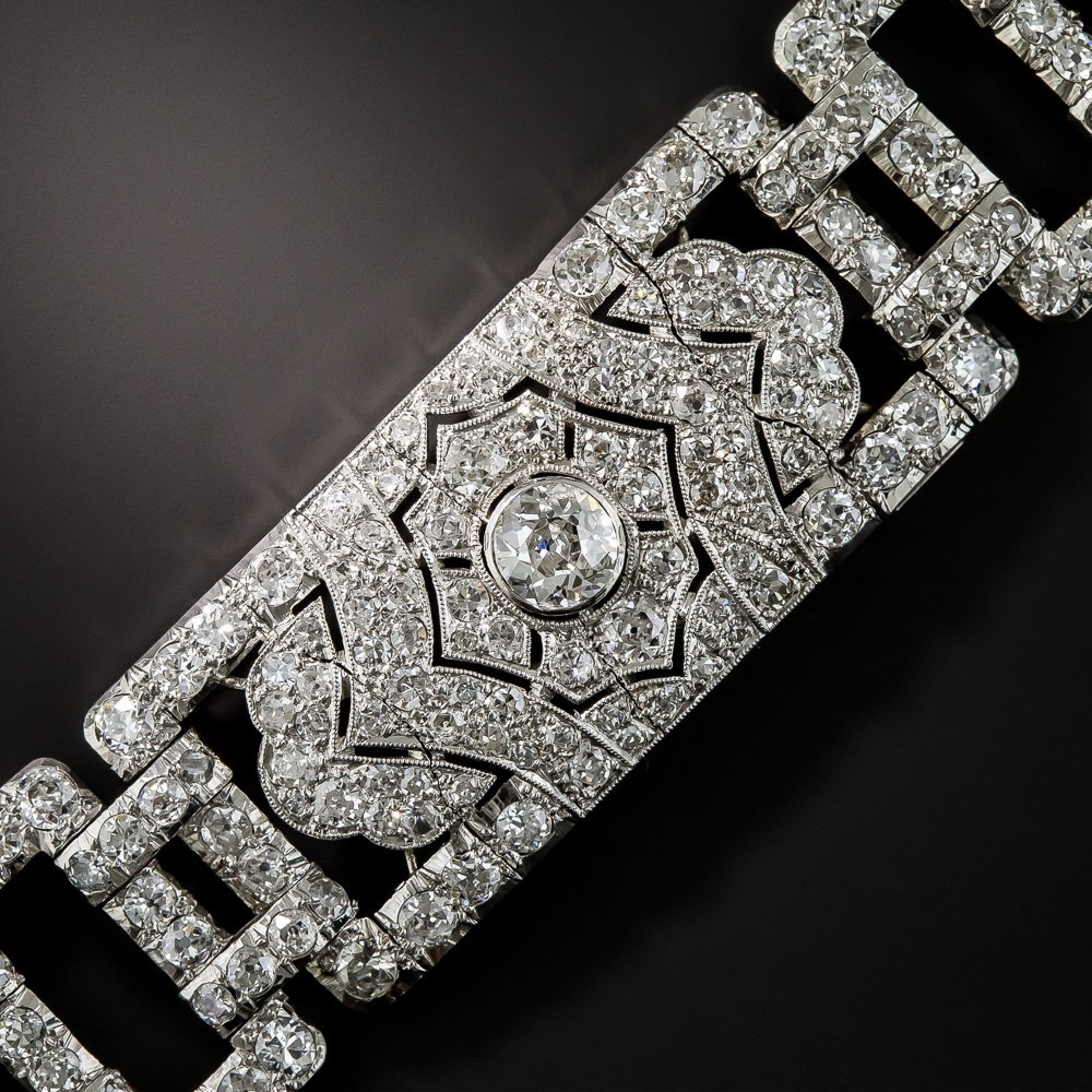 French Wide Art Deco Platinum Diamond Bracelet