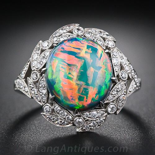 Gem Fire Opal and Diamond Ring