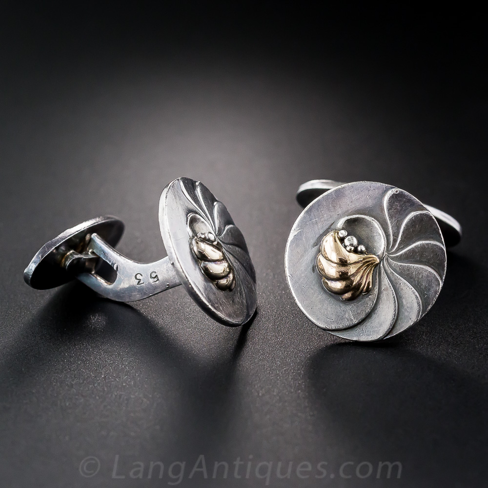 Georg Jensen Sterling Silver and Rose Gold Cufflinks