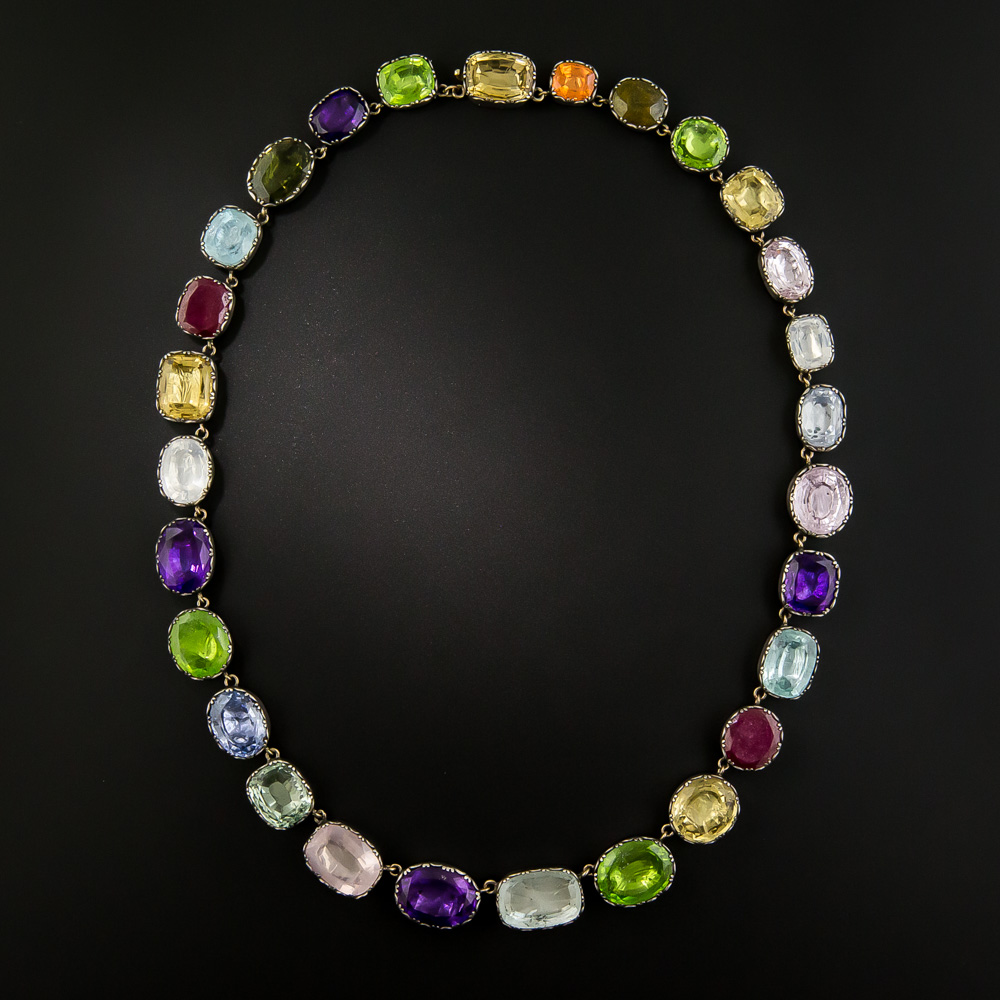 Georgian Style Large Colorful Multi Gem Necklace