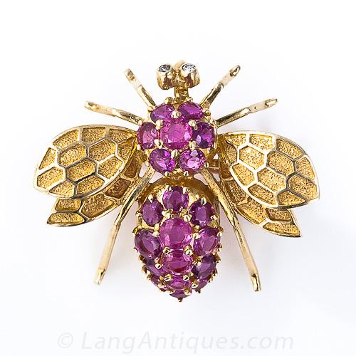 Gold and Ruby Bee Pin