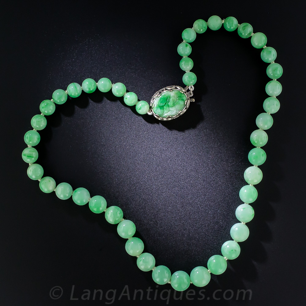 Antique - Vintage Jade bead necklace with Mexican silver clasp | eBay