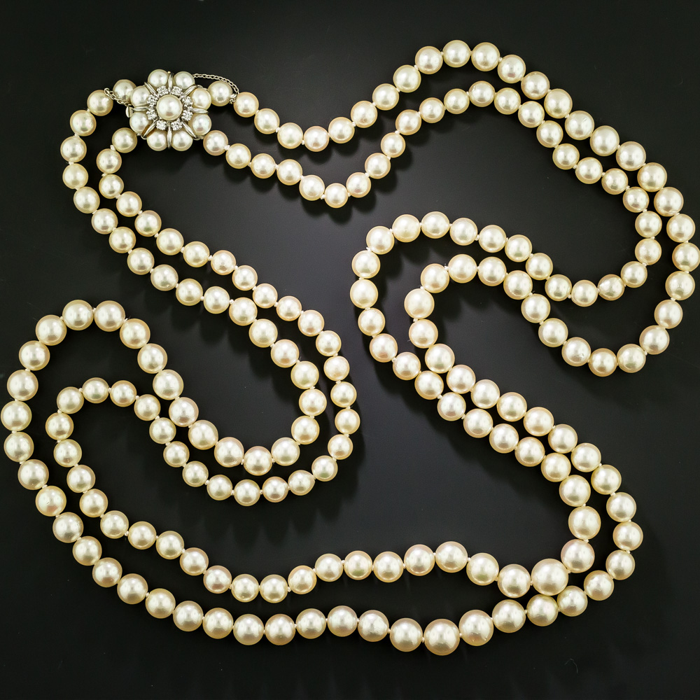 Graduating Cultured Pearl Double Strand Necklace French
