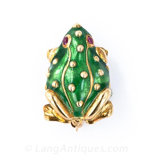 Green Enamel Frog Pin