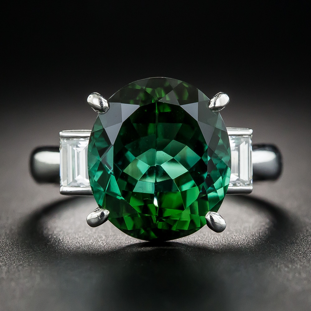 Green Tourmaline Platinum Diamond Ring