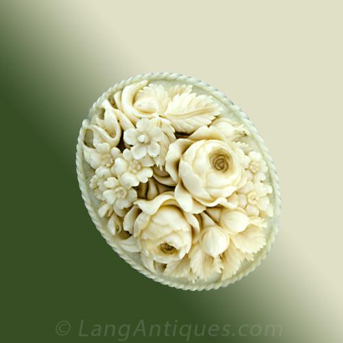 Ivory Floral Cameo Brooch