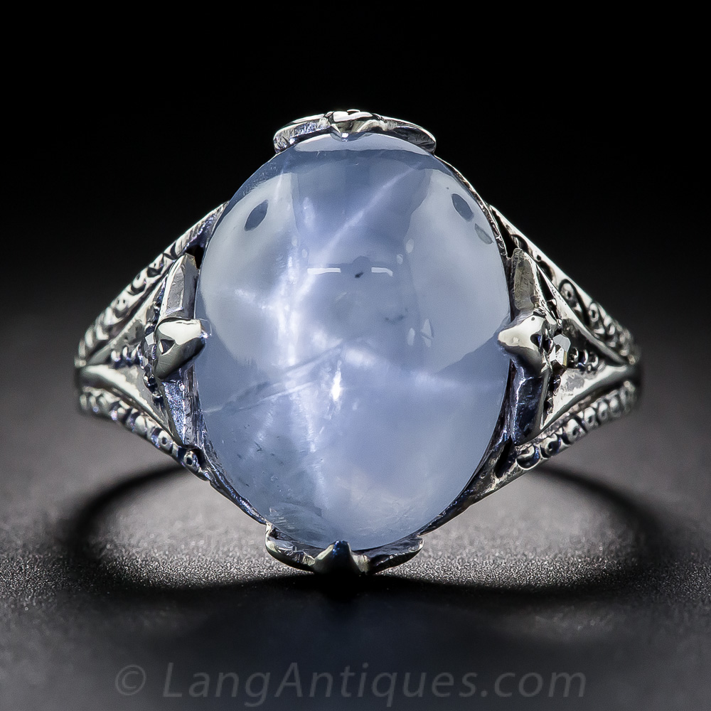 J.E. Caldwell Star Sapphire, Platinum and Diamond Art Deco Ring