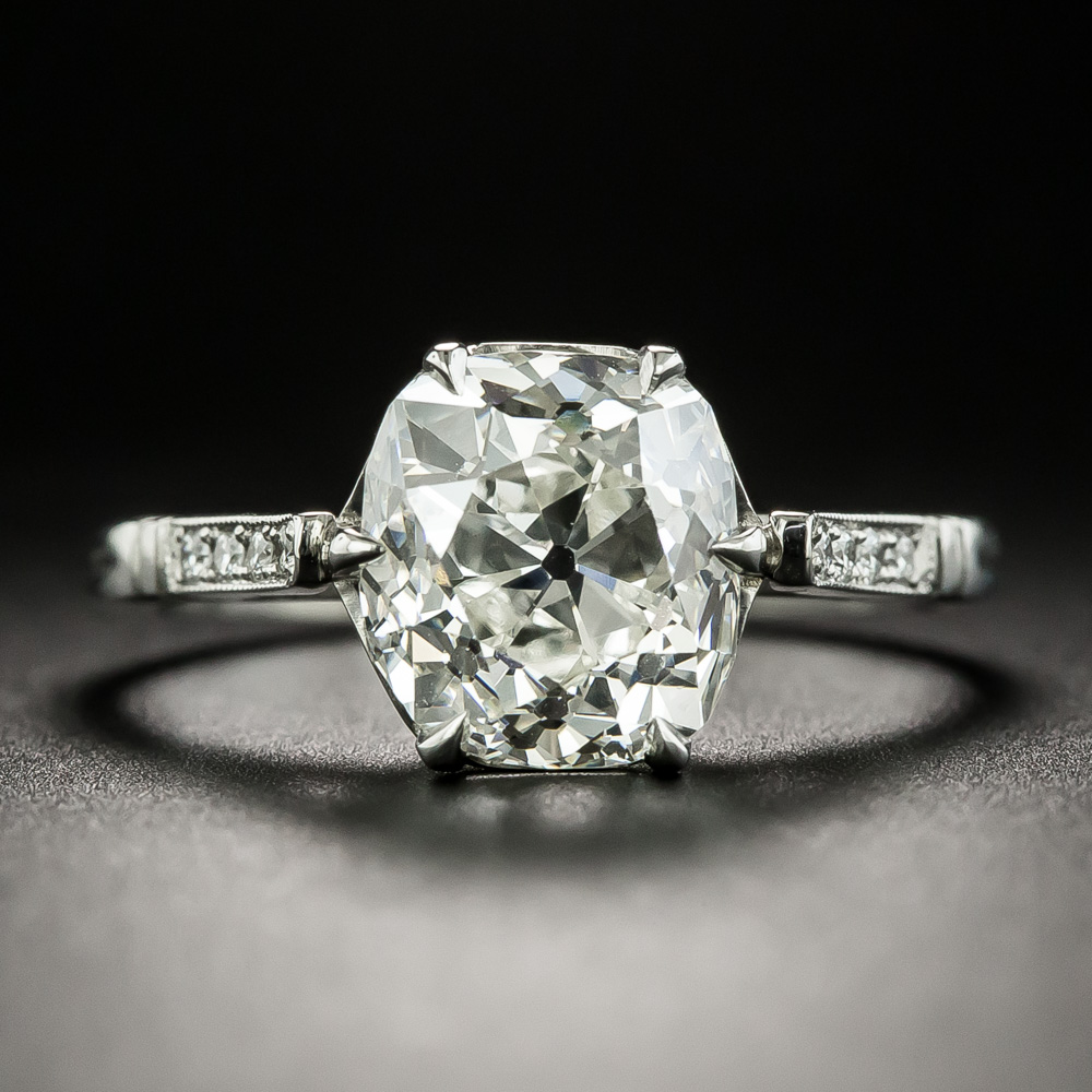 Lang Collection 3.03 Carat Antique Cushion-Cut Diamond Engagement Ring ...
