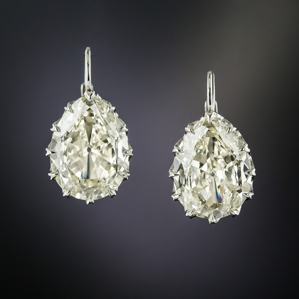 Lang Collection 6.99 Carat Vintage Pear Shape Diamond Earrings