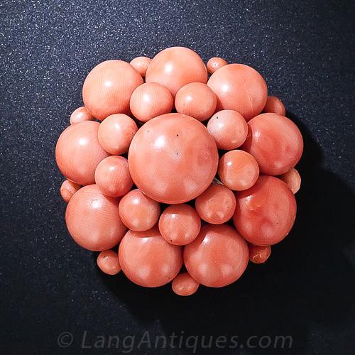 Large Antique Coral Cluster Brooch