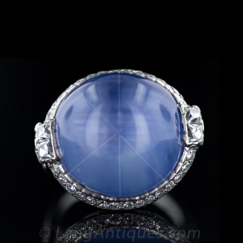 Large Art Deco Star Sapphire and Diamond Ring