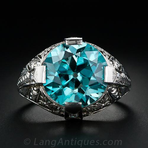 Large Blue Zircon Art Deco Ring