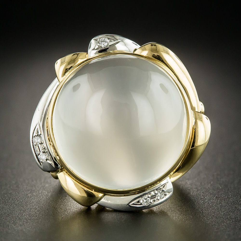 Large Moonstone and Diamond Ring