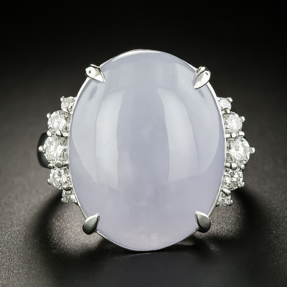 Large Natural Lavender Jade and Diamond Ring