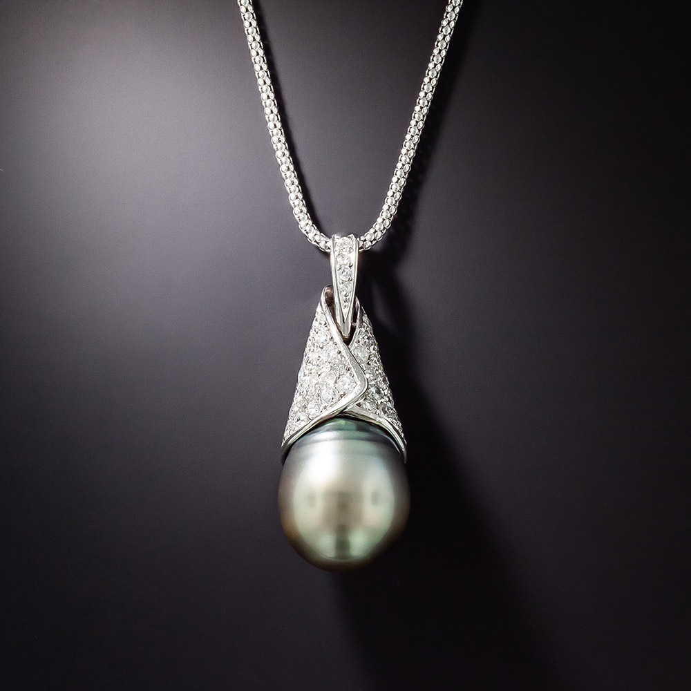 Large Tahitian Pearl and Diamond Drop