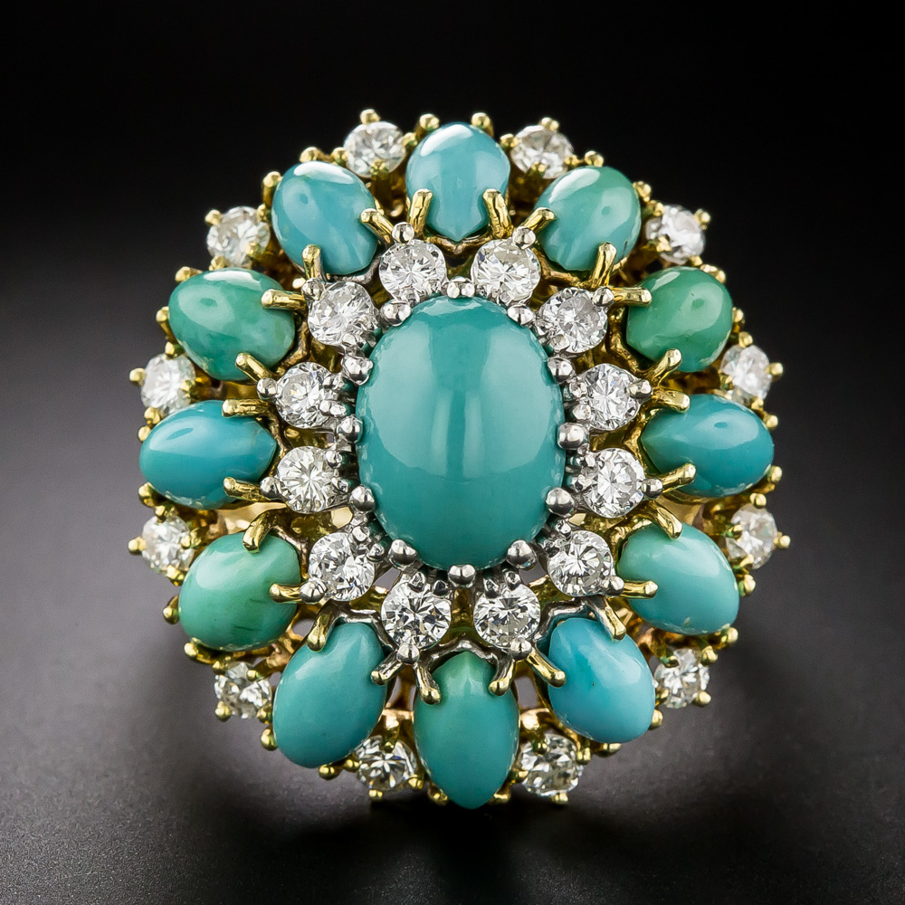 Large Turquoise and Diamond Dinner Ring