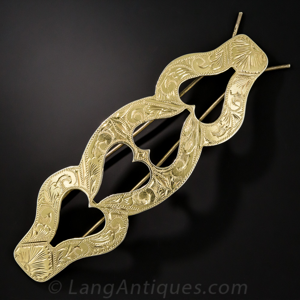 Vintage French Gold Tone Barrette | Made in France| Ornate Etched Design s-l500.jpg main image 3