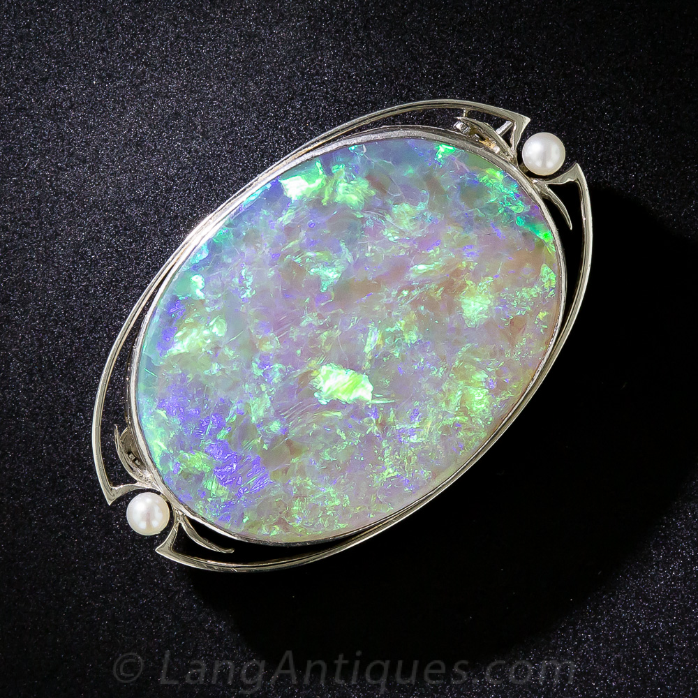 Vintage Large Opal Costume Jewellery Brooch 19mm x 14mm Opal stone 