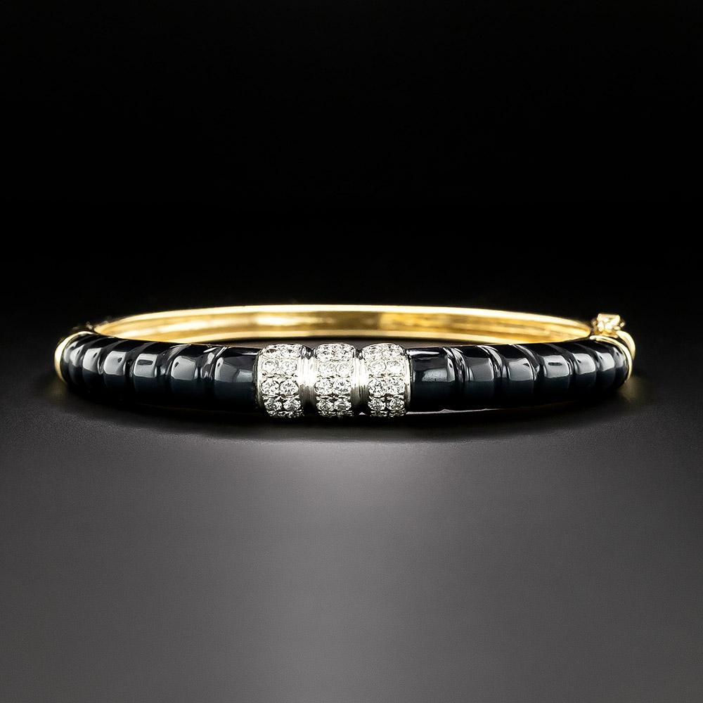 Late-20th Century Onyx and Diamond Bangle