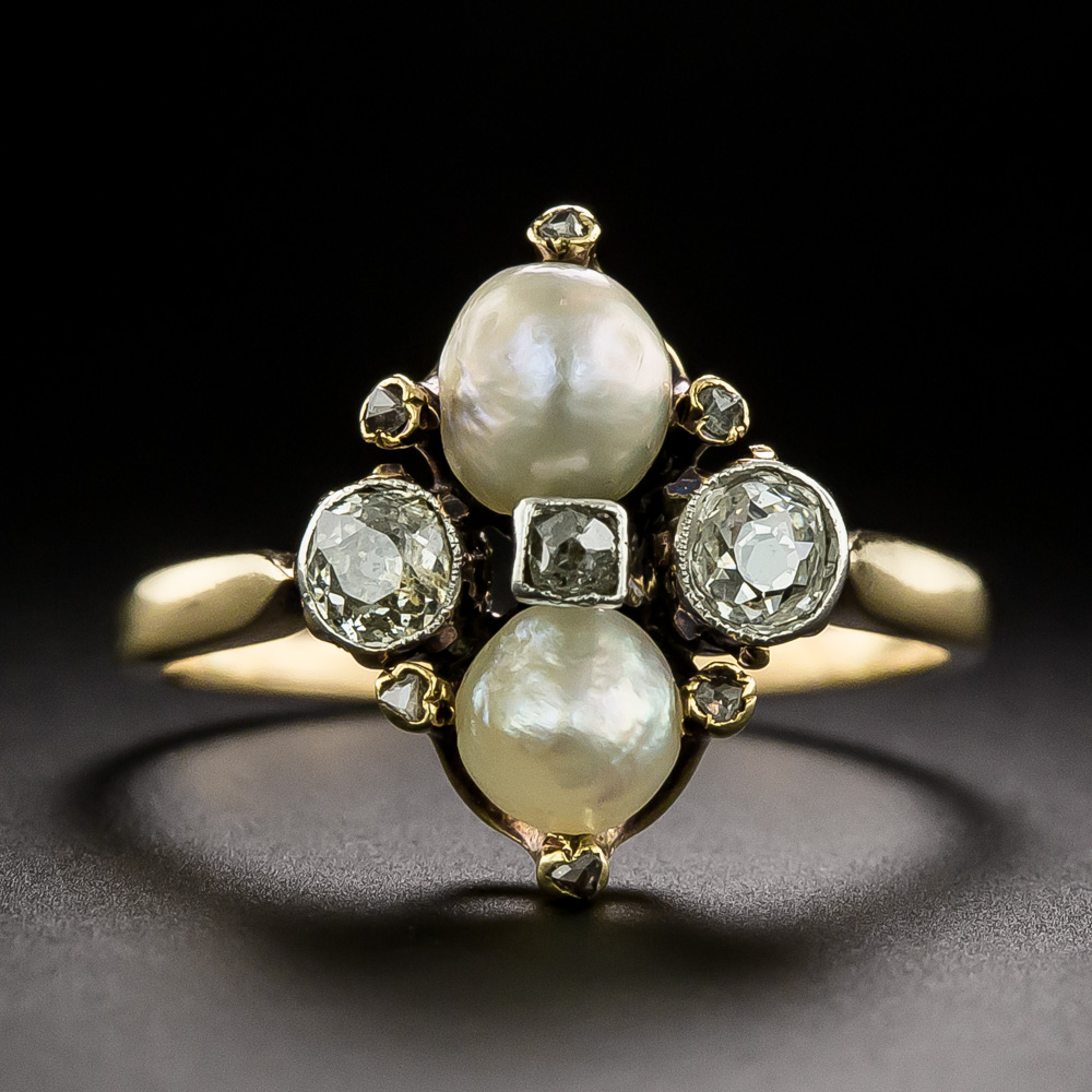 Late-Victorian Diamond and Natural Pearl Ring