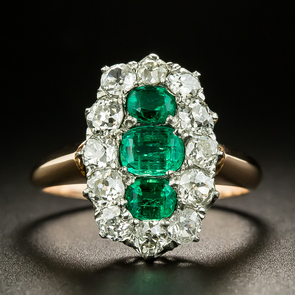 Late-Victorian Emerald and Diamond Ring