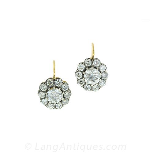 Late Victorian Platinum Topped Gold Diamond Earrings