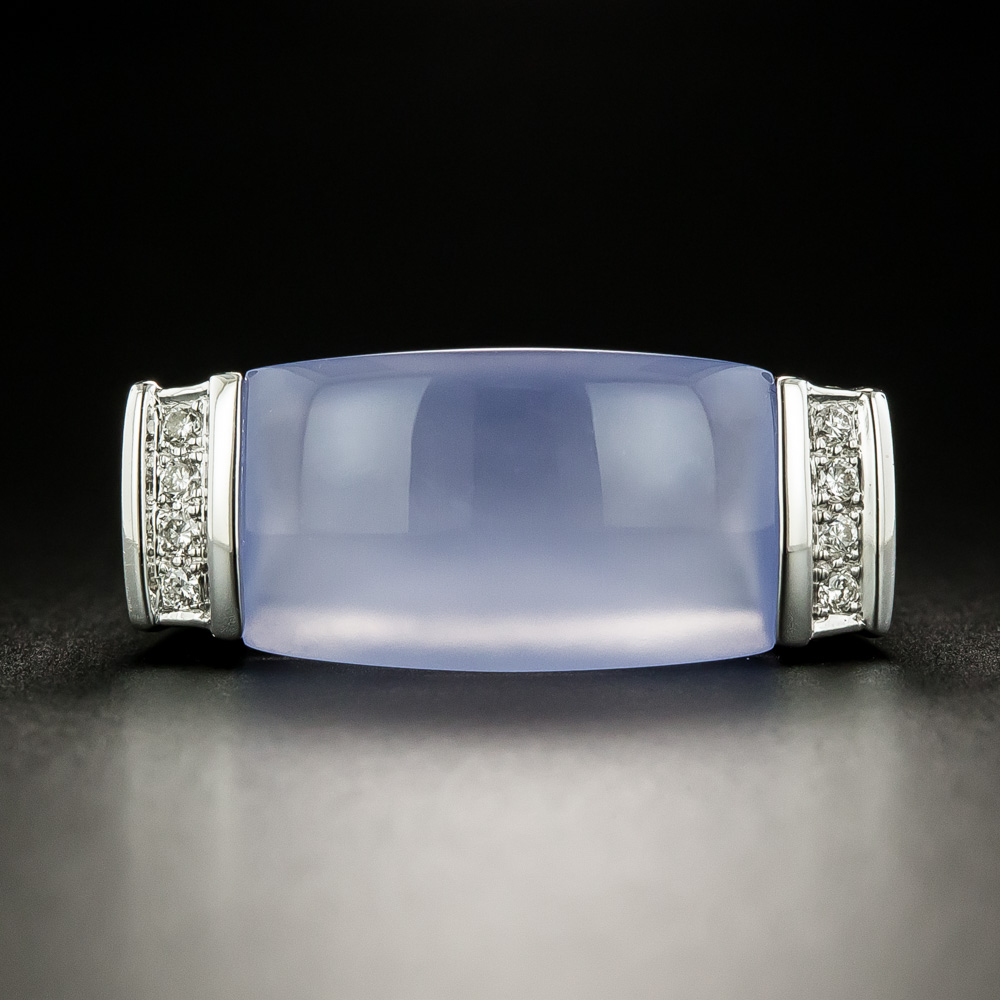 Lavender Chalcedony and Diamond Saddle Ring