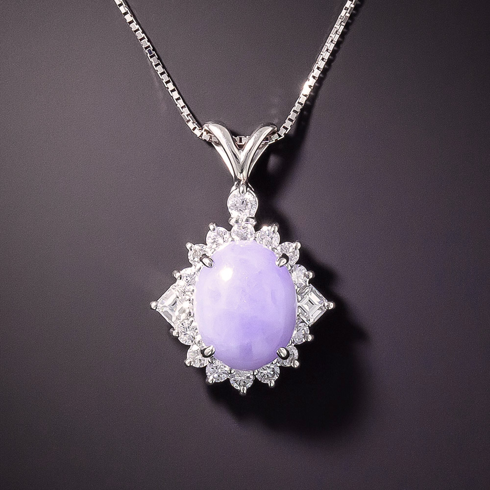 Lavender Jade and Diamond Halo Necklace