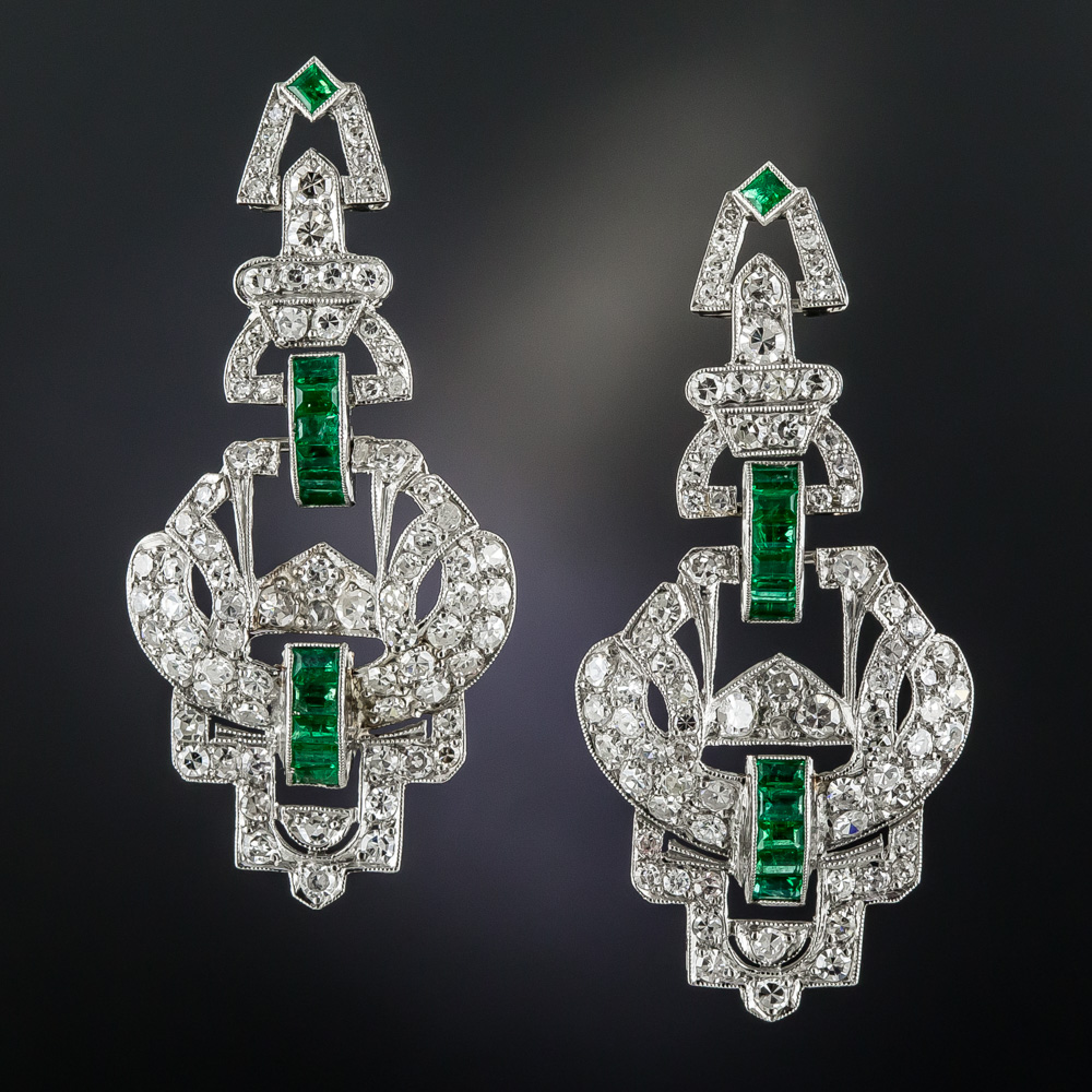 Platinum and sales emerald earrings