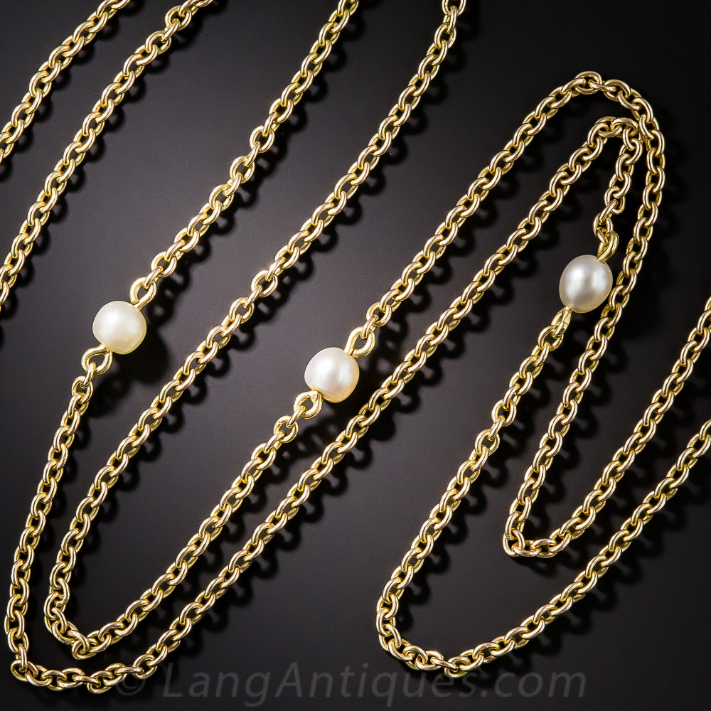 Long Gold and Natural Pearl Chain