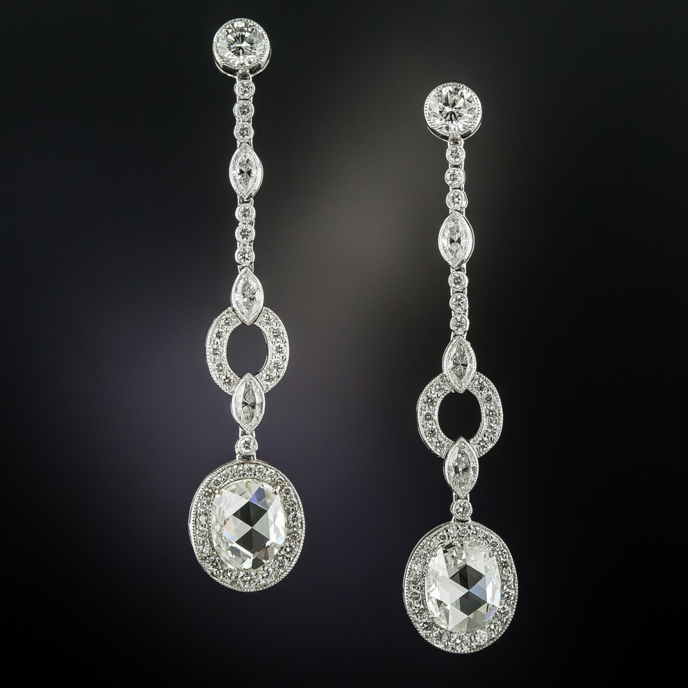 Long Rose-Cut Diamond Drop Earrings