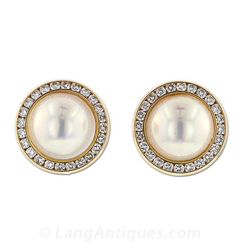 Mabe Pearl and Diamond Earrings