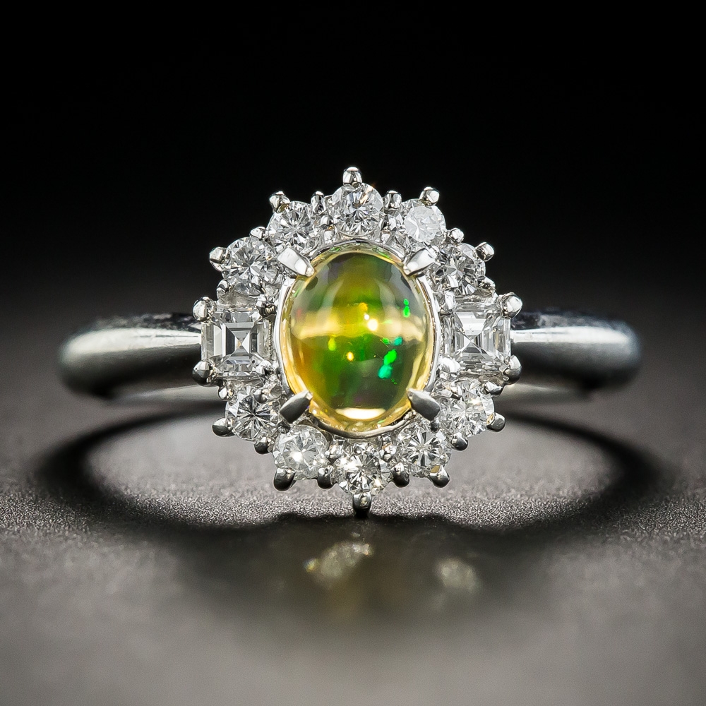 Mexican Opal Platinum and Diamond Ring