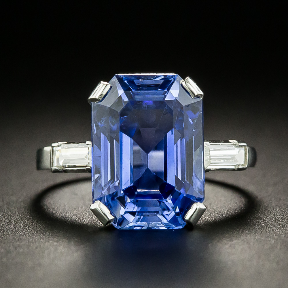 Mid-Century 8.00 Carat No-Heat Emerald-Cut Ceylon Sapphire Ring